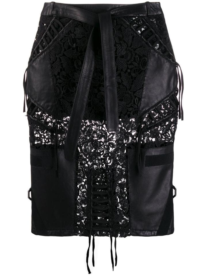 Philipp Plein Lace Inserts Midi Skirt - Black