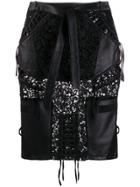 Philipp Plein Lace Inserts Midi Skirt - Black