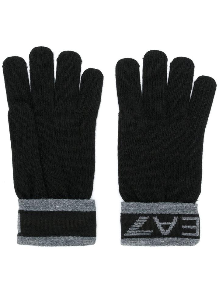 Ea7 Emporio Armani Logo Cuff Gloves - Black