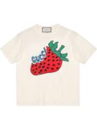 Gucci Oversize Cotton T-shirt With Strawberry - White