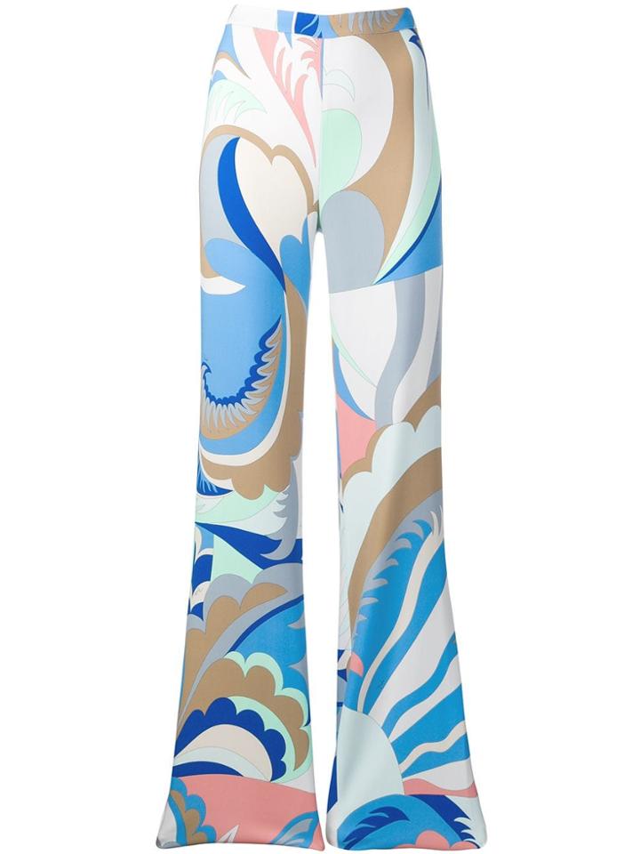 Emilio Pucci Floral Print Flared Trousers - Blue