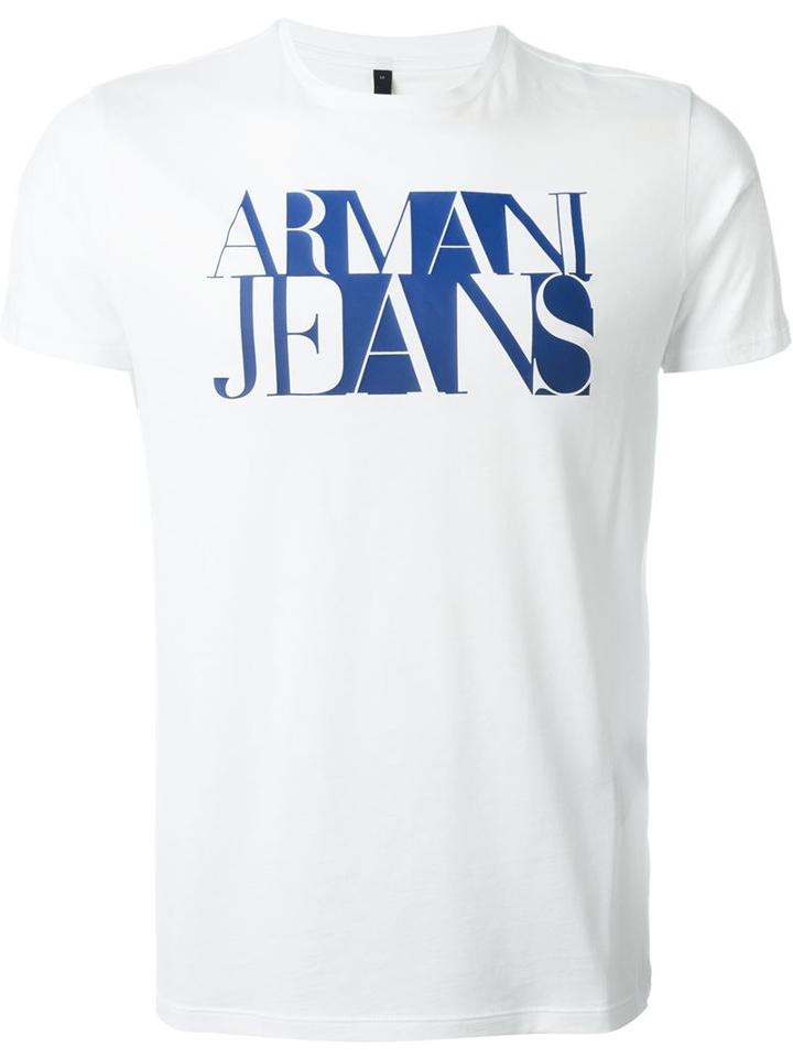 Armani Jeans Logo Print T-shirt, Men's, Size: M, White, Cotton