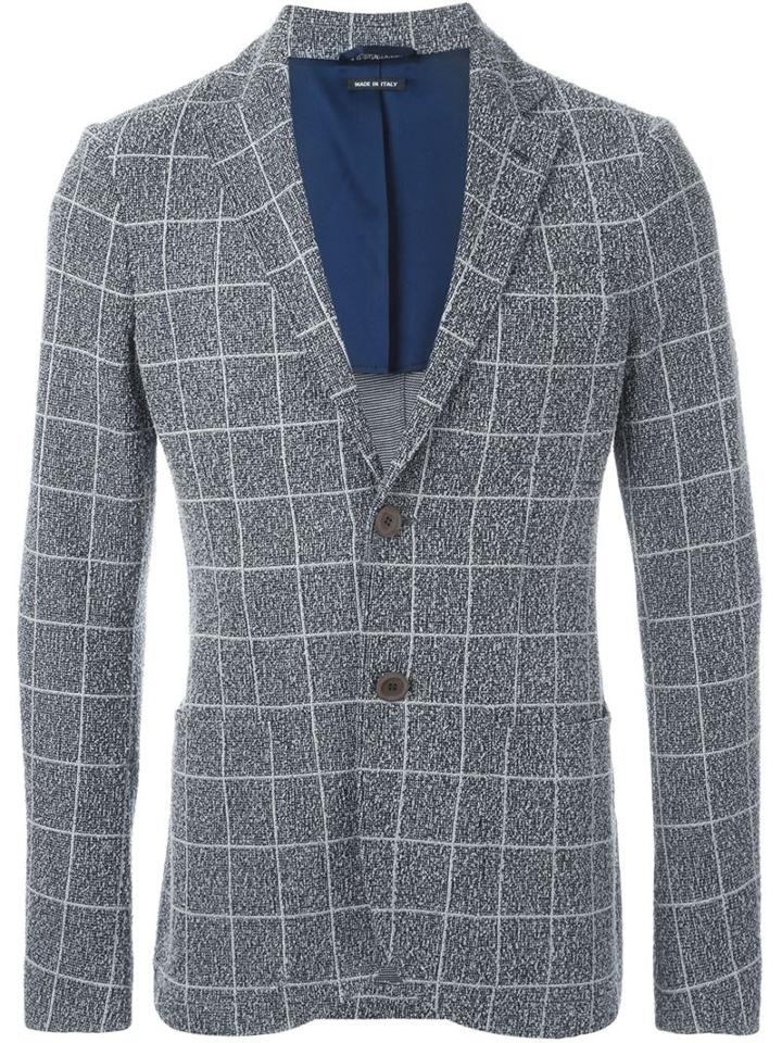 Giorgio Armani Woven Checked Blazer, Men's, Size: 56, Grey, Polyester/cotton/polyamide
