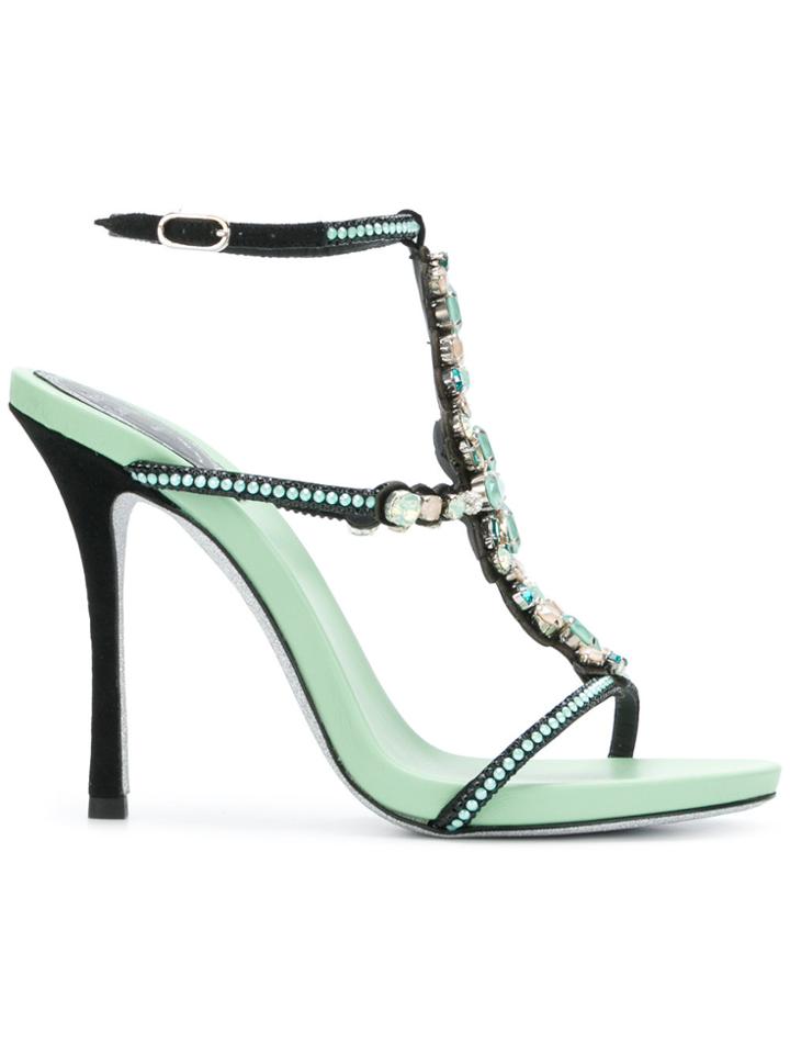 René Caovilla Beaded Strappy High Heel Sandal - Green
