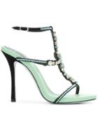 René Caovilla Beaded Strappy High Heel Sandal - Green