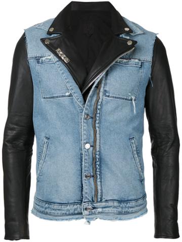 Rta Denim Layered Jacket, Men's, Size: Large, Blue, Calf Leather