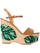 Michael Michael Kors Fisher Palm Embroidered Wedges - Brown