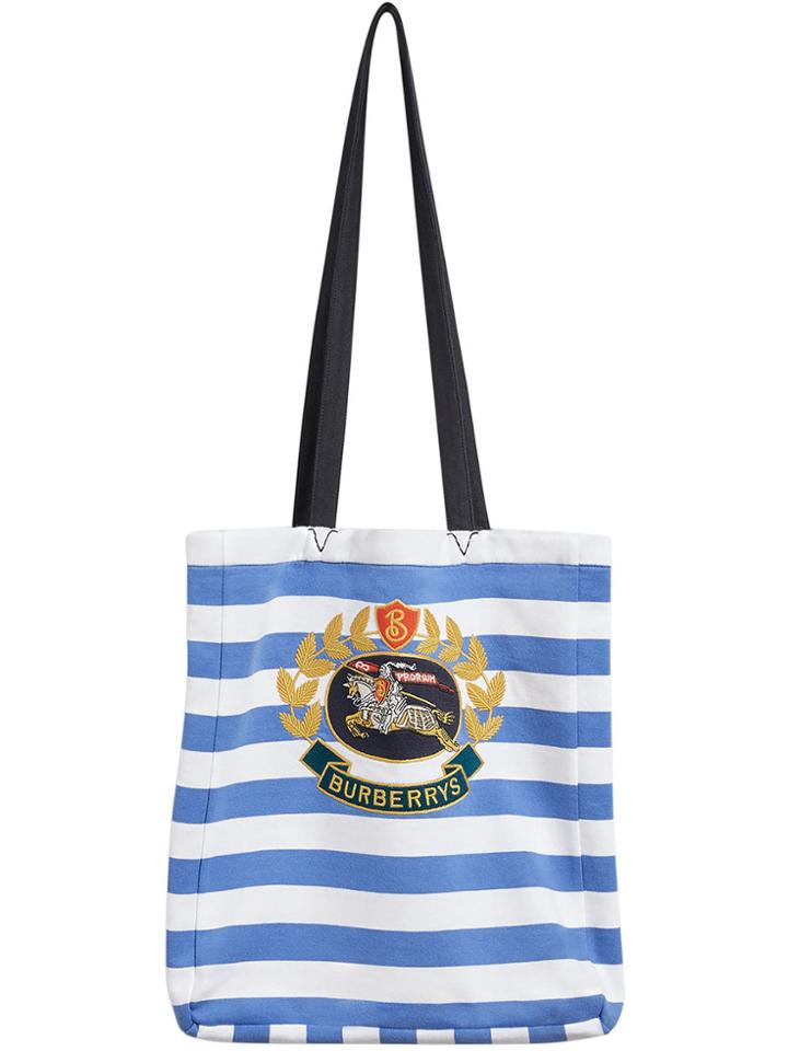 Burberry Archive Logo Striped Tote - Blue