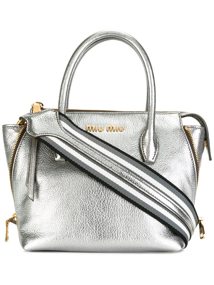 Miu Miu Small Logo Tote Bag, Women's, Grey, Calf Leather