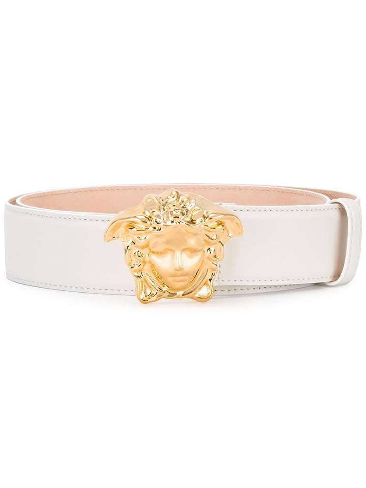 Versace Palazzo Medusa Belt, Men's, Size: 95, White, Calf Leather