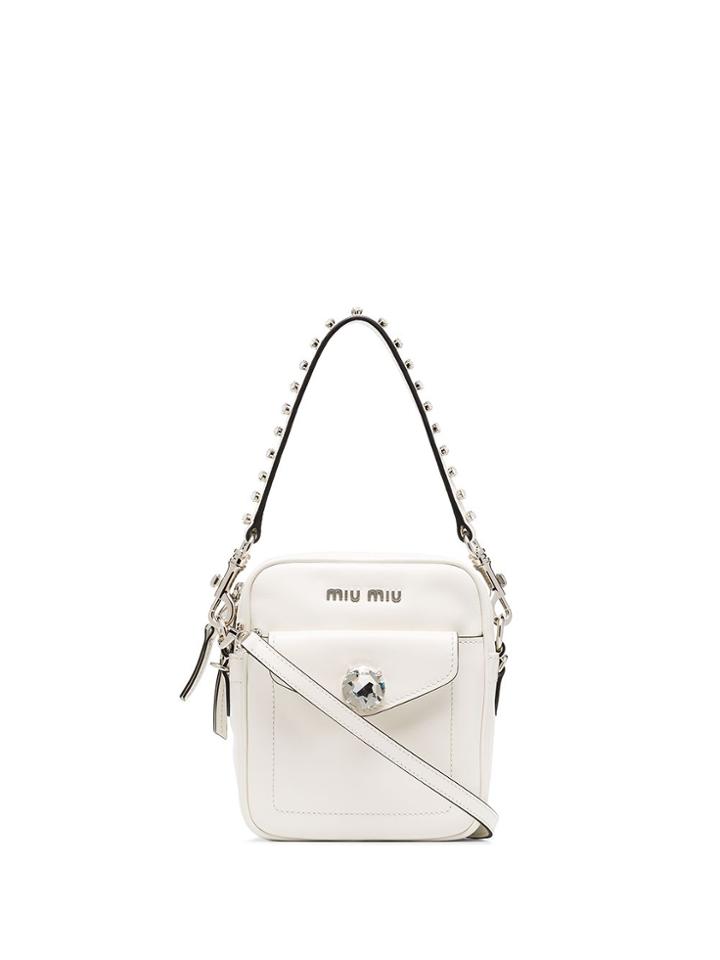 Miu Miu Crystal Embellished Shoulder Bag - White