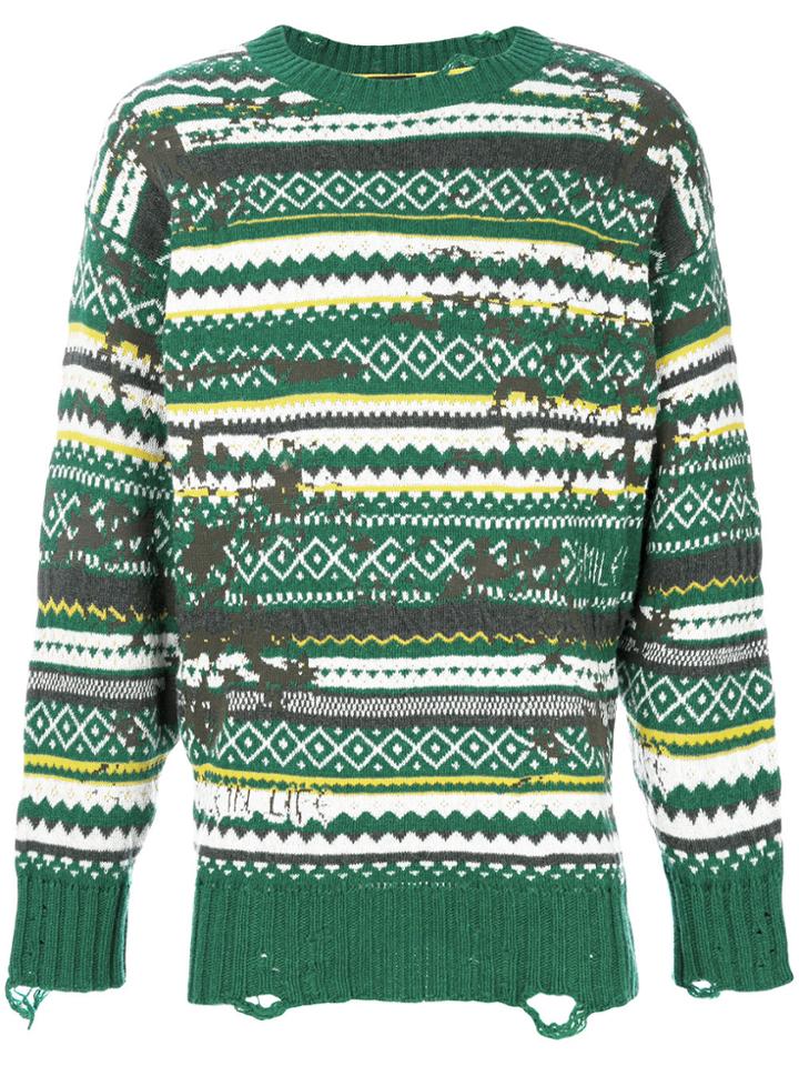 Diesel Distressed Fair Isle Jumper - Green