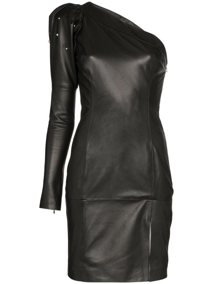 Skiim Jimmy One-shoulder Leather Mini Dress - Black