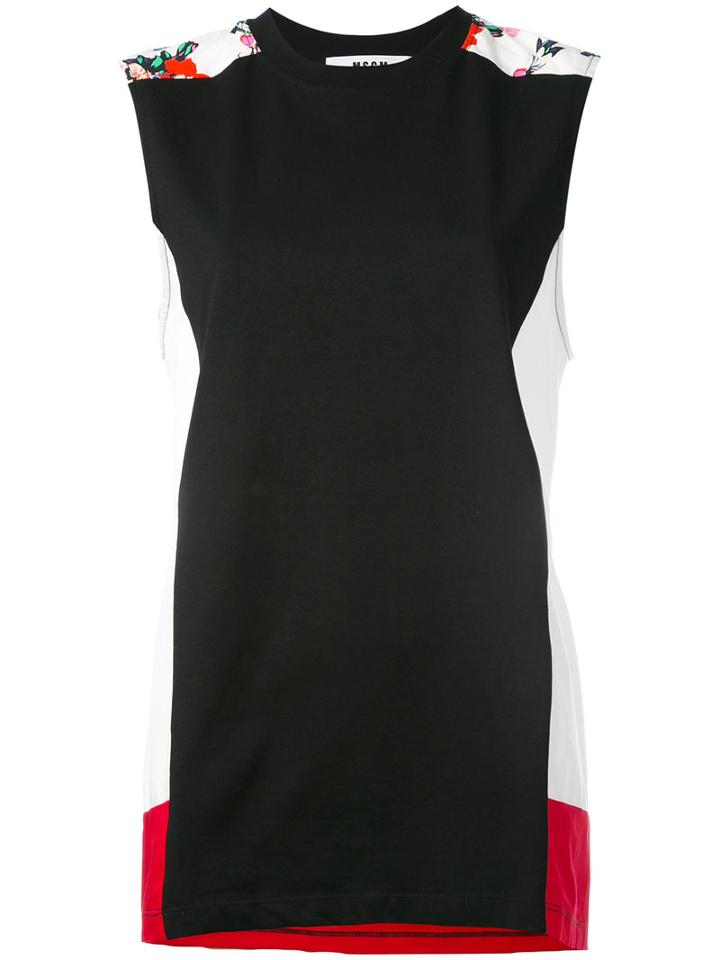 Msgm - Floral Print Contrast Top - Women - Cotton - L, Women's, Black, Cotton