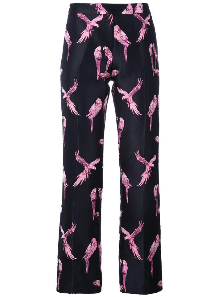 Giamba Macaw Print Trousers, Women's, Size: 42, Black, Polyester