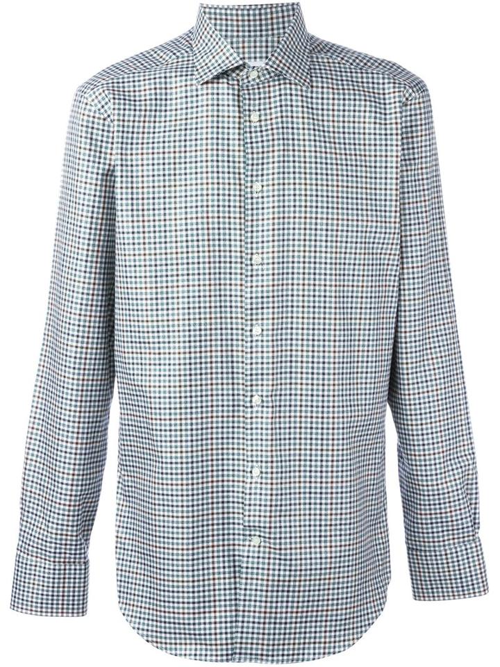 Etro Plaid Button Down Shirt, Men's, Size: 41, Green, Cotton