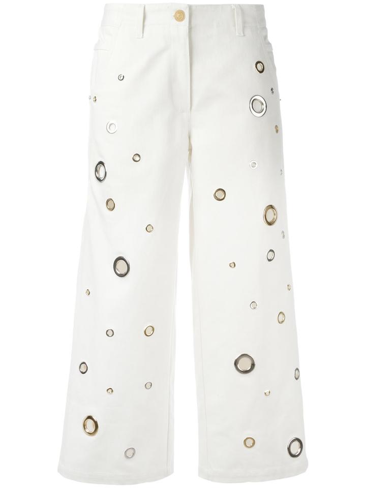 Kenzo Eyelet Cropped Jeans, Women's, Size: 40, White, Cotton