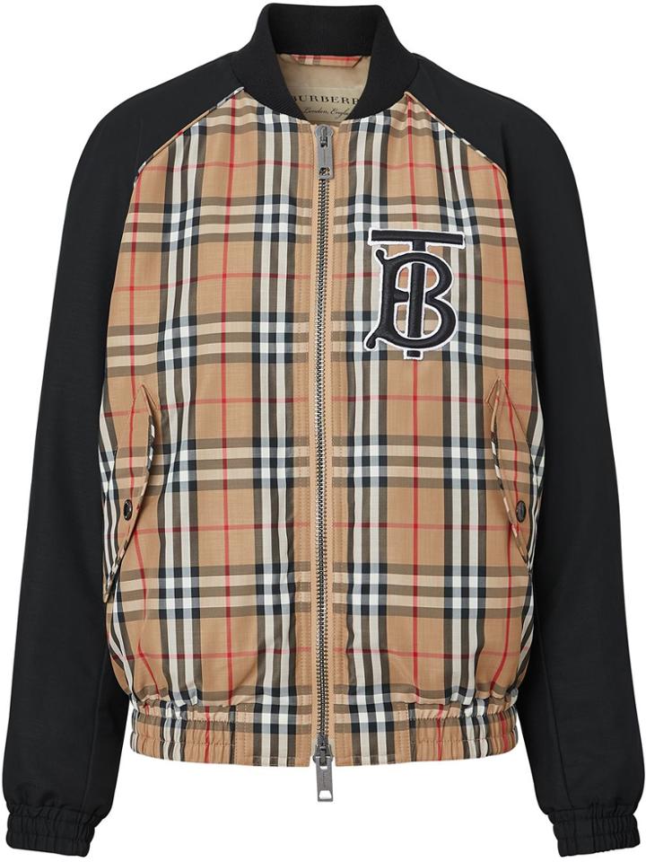 Burberry Monogram Motif Vintage Check Bomber Jacket - Black