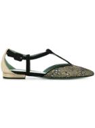 Paola D'arcano Patterned T-bar Ballerina Shoes - Metallic