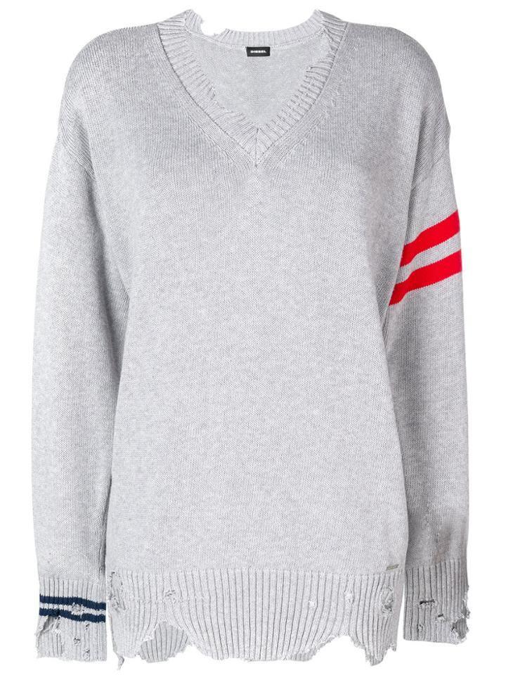 Diesel Striped Distressed Sweater - Grey