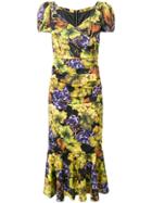 Dolce & Gabbana Grape-print Fluted Midi Dress - Black