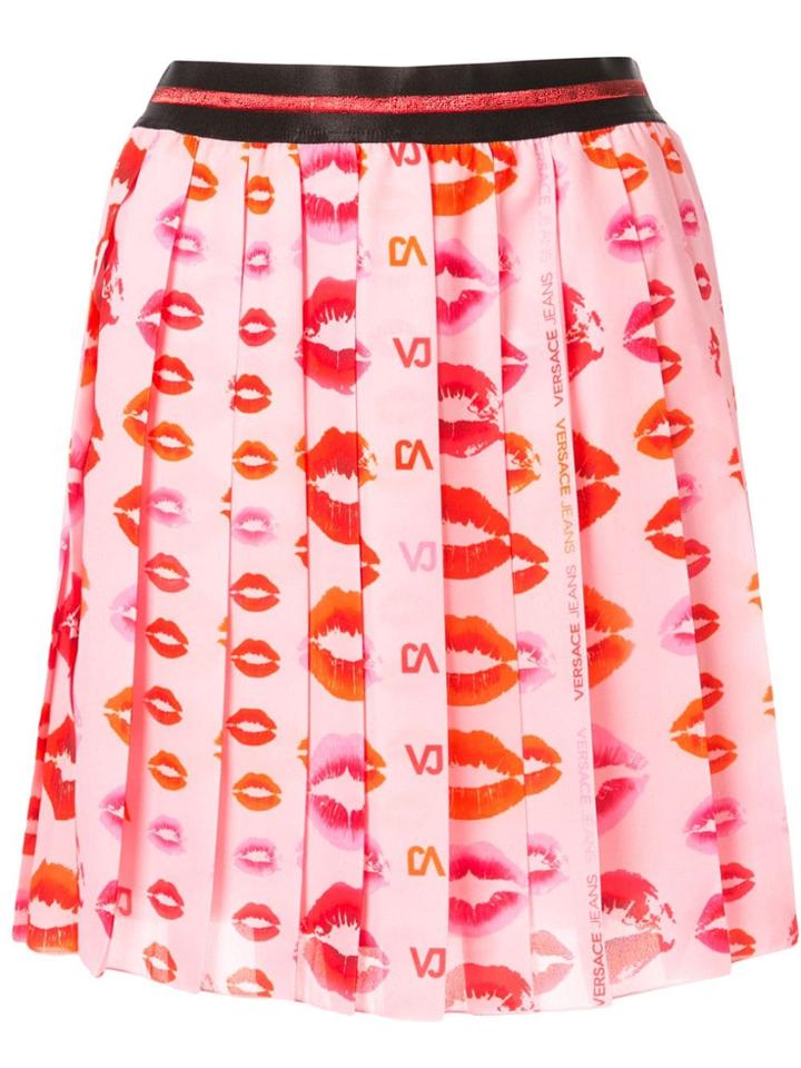 Versace Jeans Lips Print Pleated Skirt - Pink