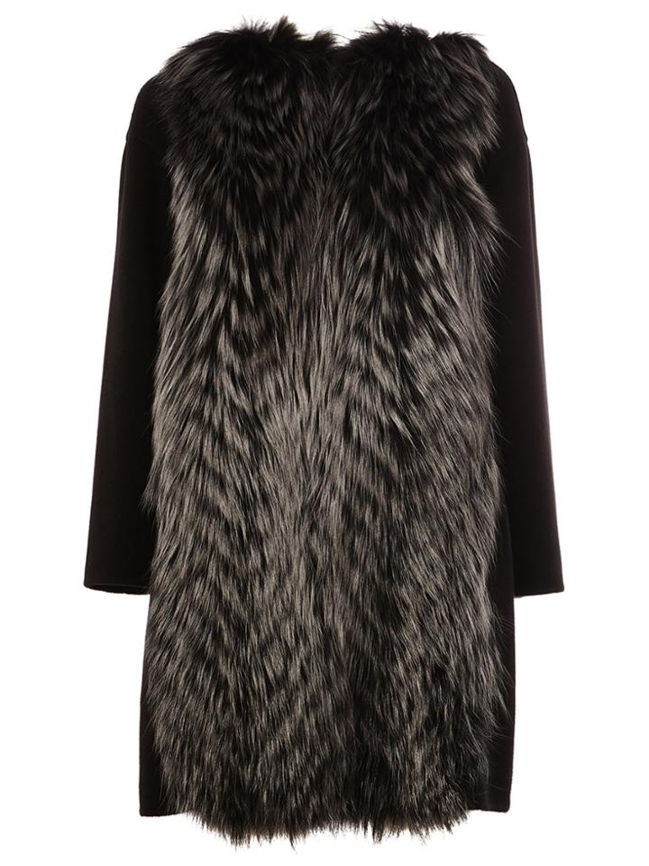 Fendi Fox Fur Appliqué Coat - Black