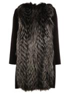 Fendi Fox Fur Appliqué Coat - Black