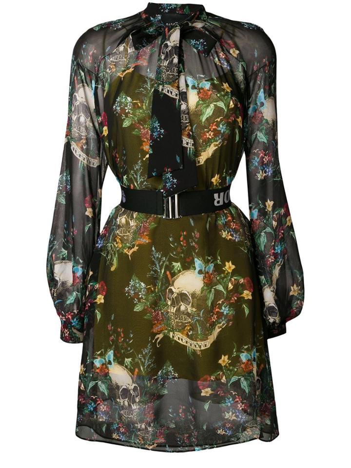John Richmond Pussy Bow Floral Print Dress - Black