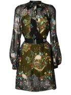 John Richmond Pussy Bow Floral Print Dress - Black