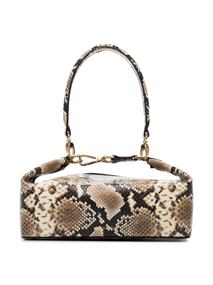 Rejina Pyo Neutral Olivia Snakeskin Embossed Leather Box Bag -