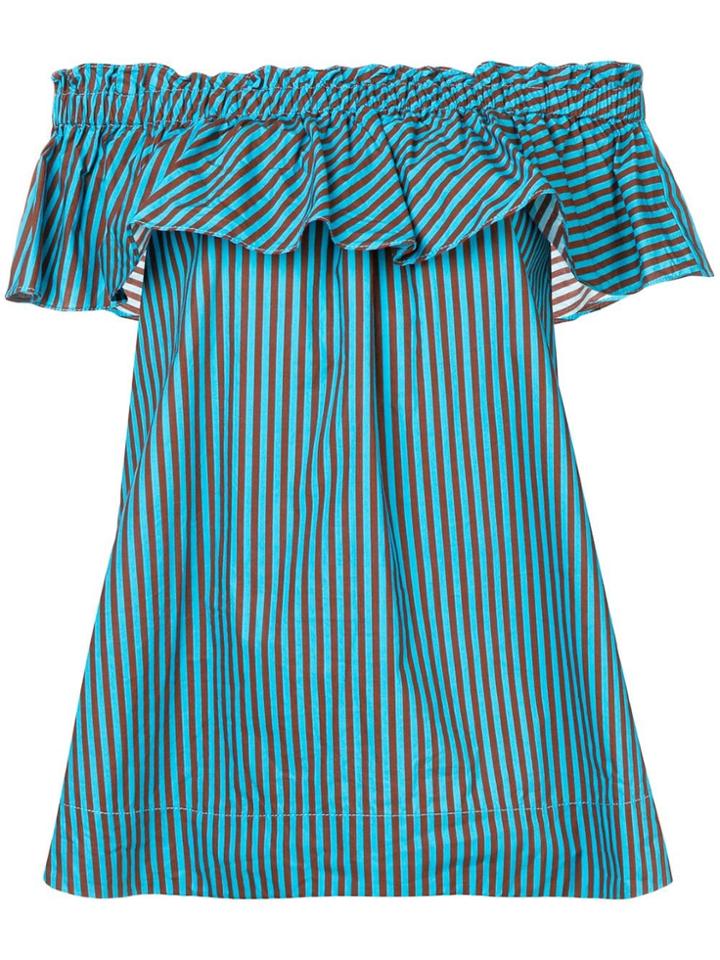 P.a.r.o.s.h. Off-shoulder Striped Blouse - Blue