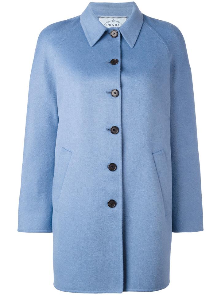Prada - Single Breasted Coat - Women - Angora/virgin Wool/cashgora - 38, Women's, Blue, Angora/virgin Wool/cashgora