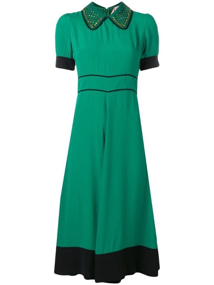 Nº21 Short-sleeve Flared Dress - Green