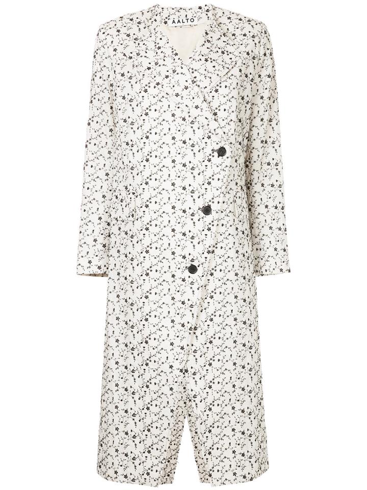 Aalto Floral Print Asymmetric Buttoned Coat - White
