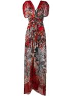 Roberto Cavalli Floral Print Ruched Dress, Women's, Size: 40, Red, Silk