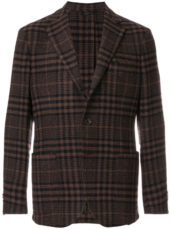 Doppiaa Plaid Print Blazer - Brown