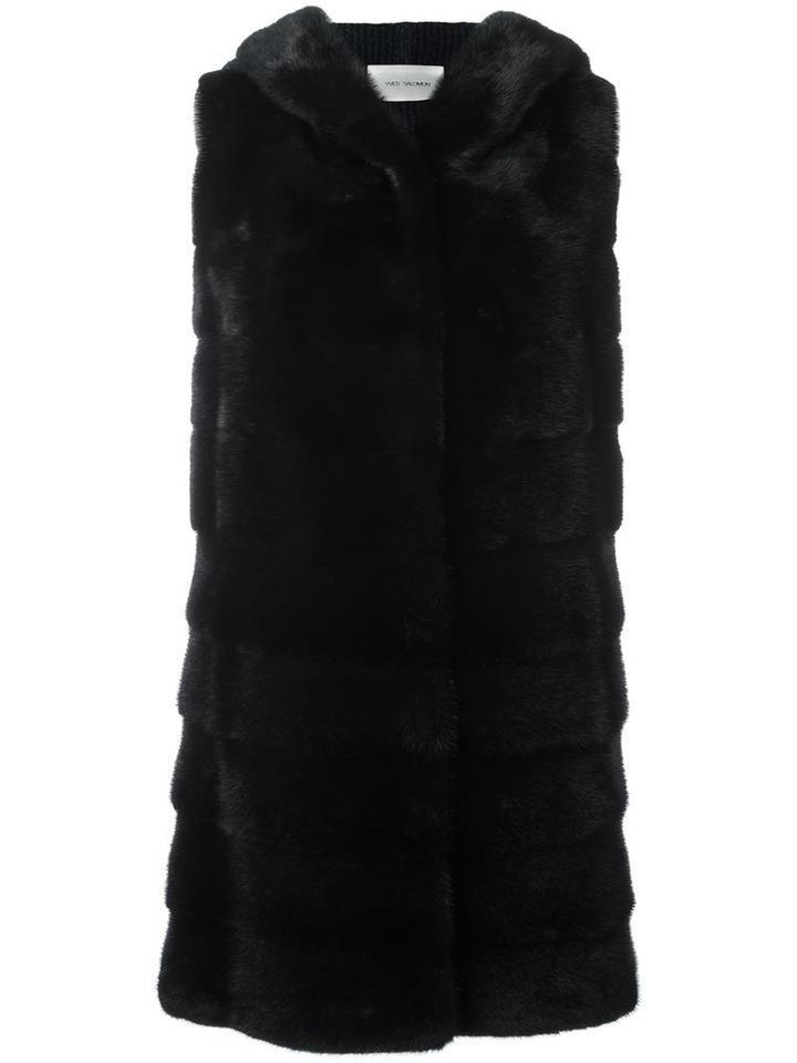 Yves Salomon Sleeveless Hooded Jacket, Women's, Size: 36, Blue, Mink Fur/silk/wool/cashmere