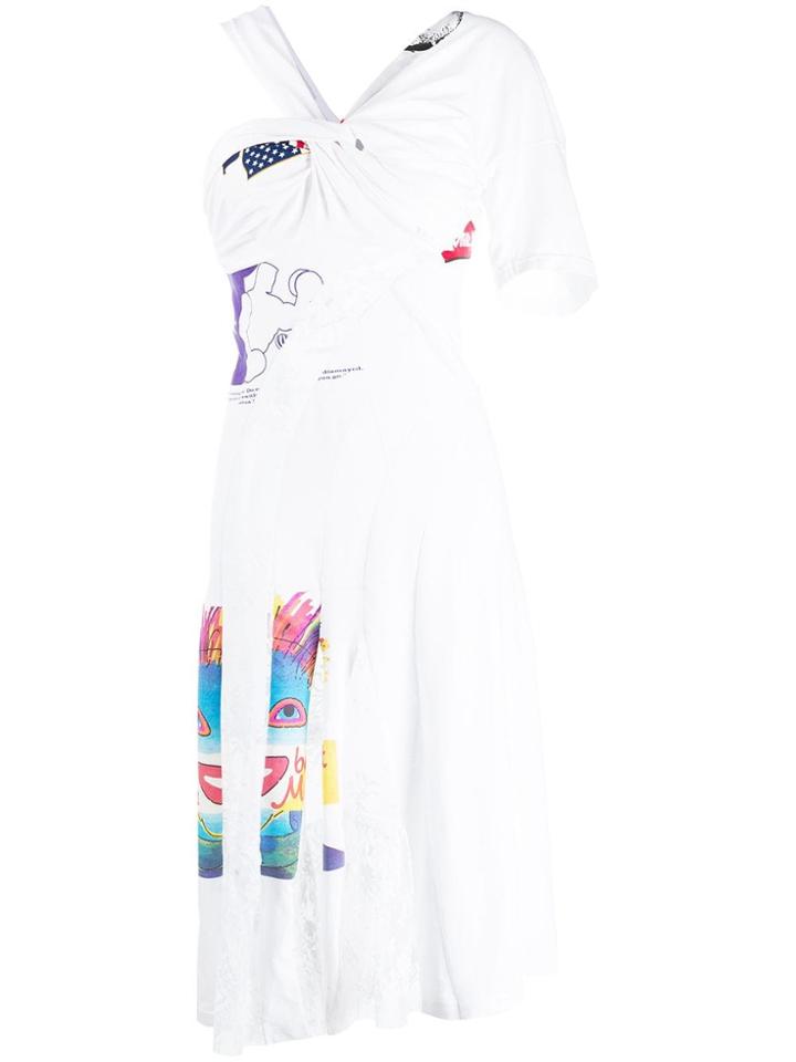 Marine Serre One-sleeve Panelled Dress - White