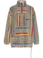 Y / Project High Neck Stripe Print Knitted Fleece - Beige