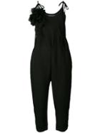 Aleksandr Manamïs - Floral Broach Overalls - Women - Cotton/linen/flax/polyester - Ii, Black, Cotton/linen/flax/polyester