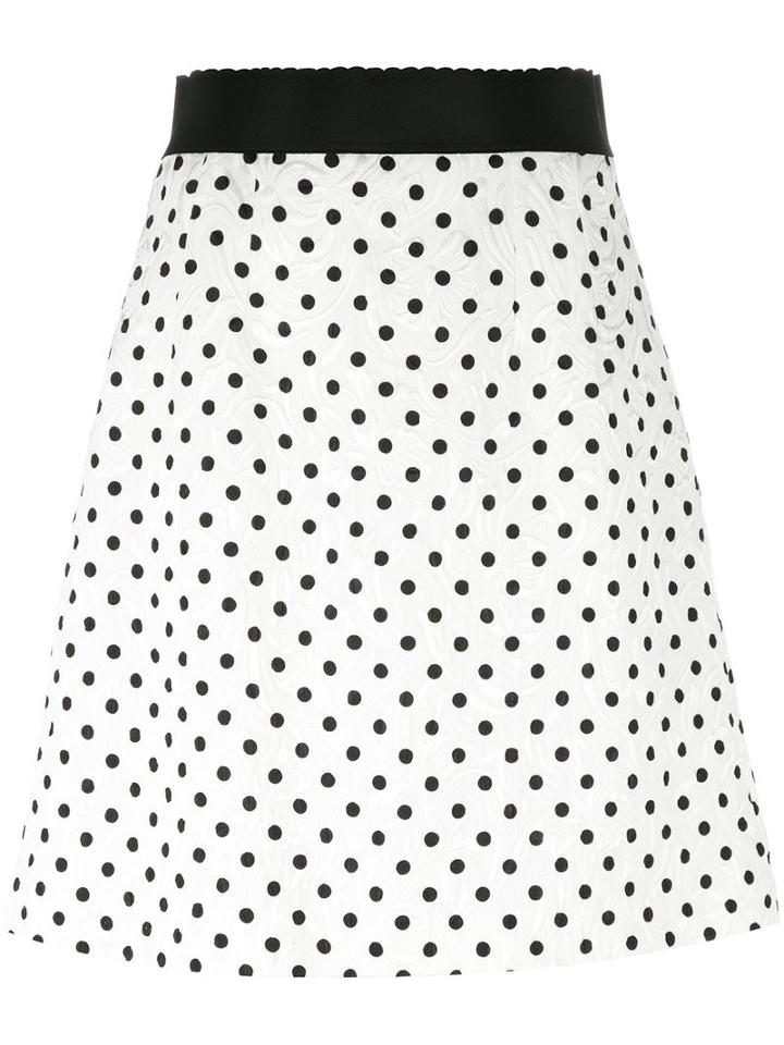 Dolce & Gabbana Polka Dot Brocade Skirt, Women's, Size: 42, White, Cotton/viscose/silk/spandex/elastane