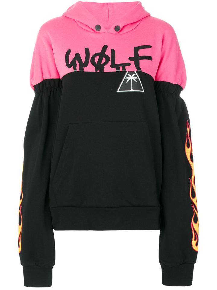 Palm Angels Colour-block Printed Hoodie - Black