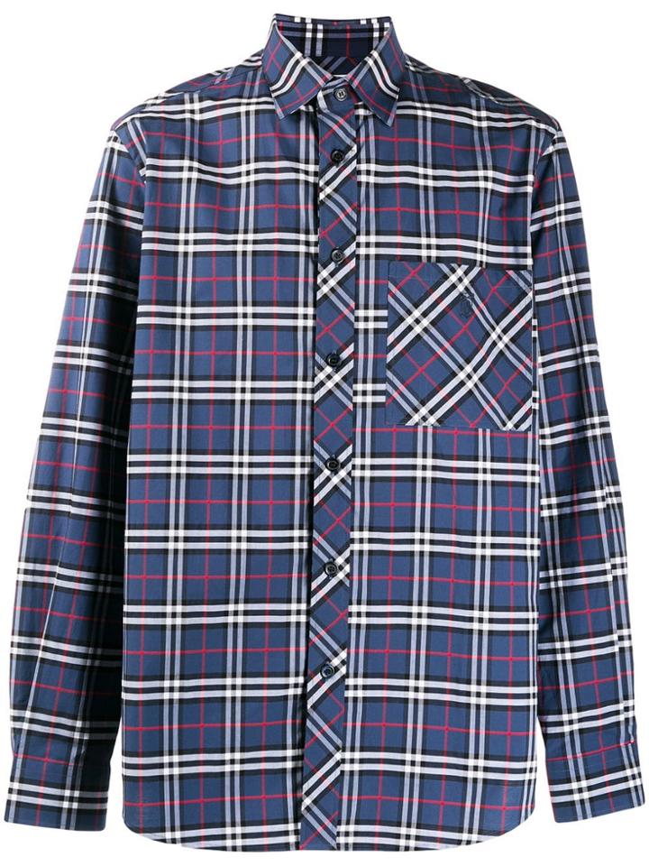 Burberry Small Scale Check Stretch Cotton Shirt - Blue
