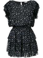 Love Shack Fancy Tulle Trim Floral Mini Dress - Black