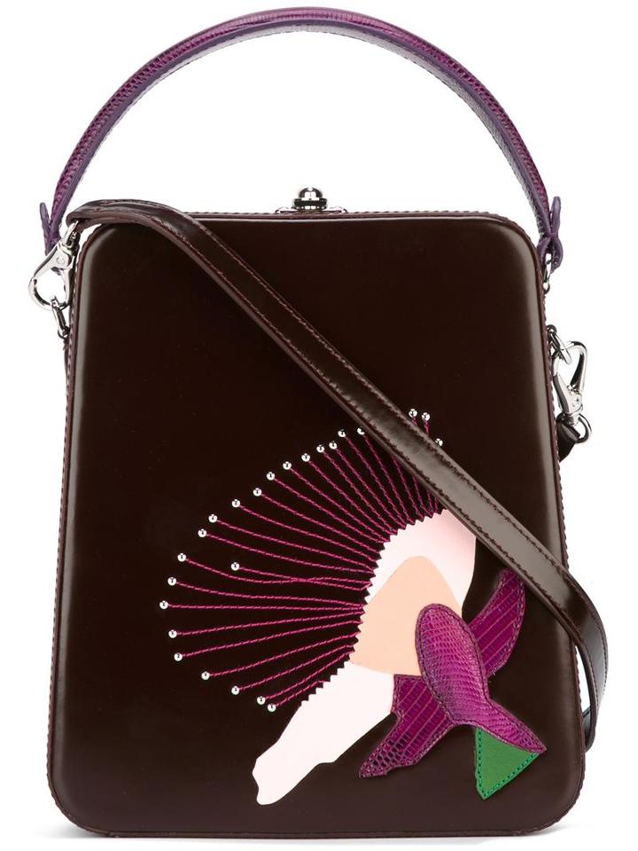 Bertoni 1949 Embroidered Crossbody Bag, Women's, Brown, Calf Leather/metal (other)