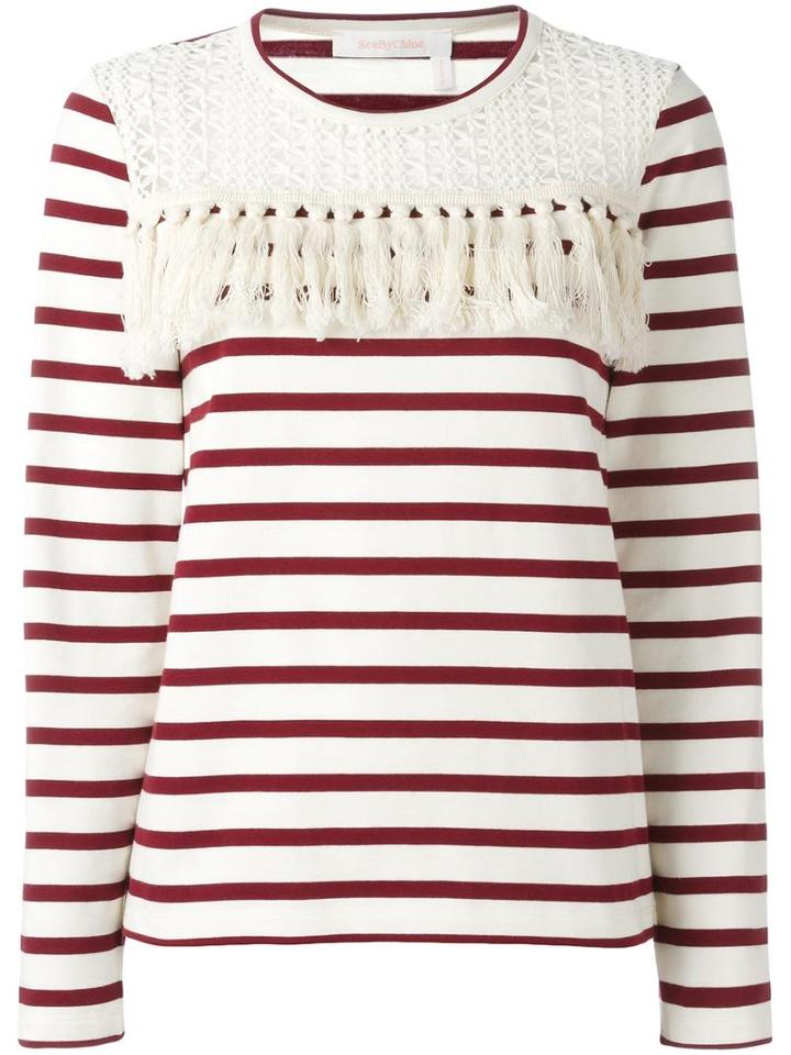 See By Chloé Striped Blouse, Women's, Size: Large, Nude/neutrals, Cotton
