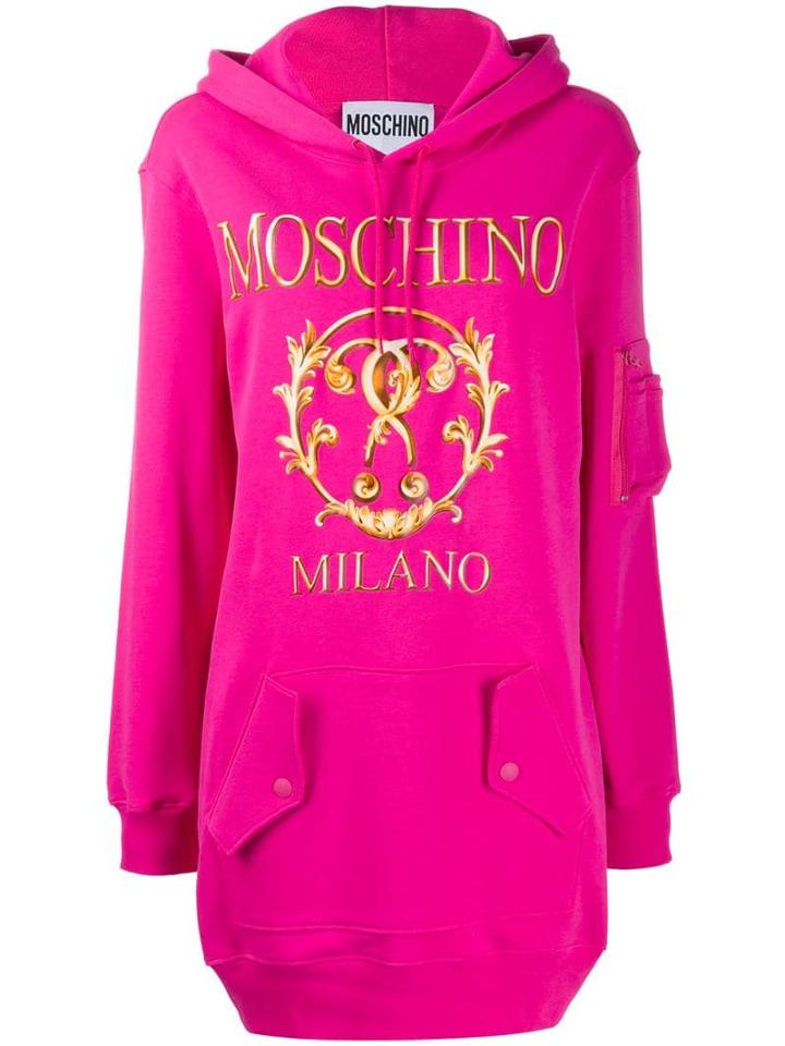 Moschino Logo Printed Hoodie Dress - Pink