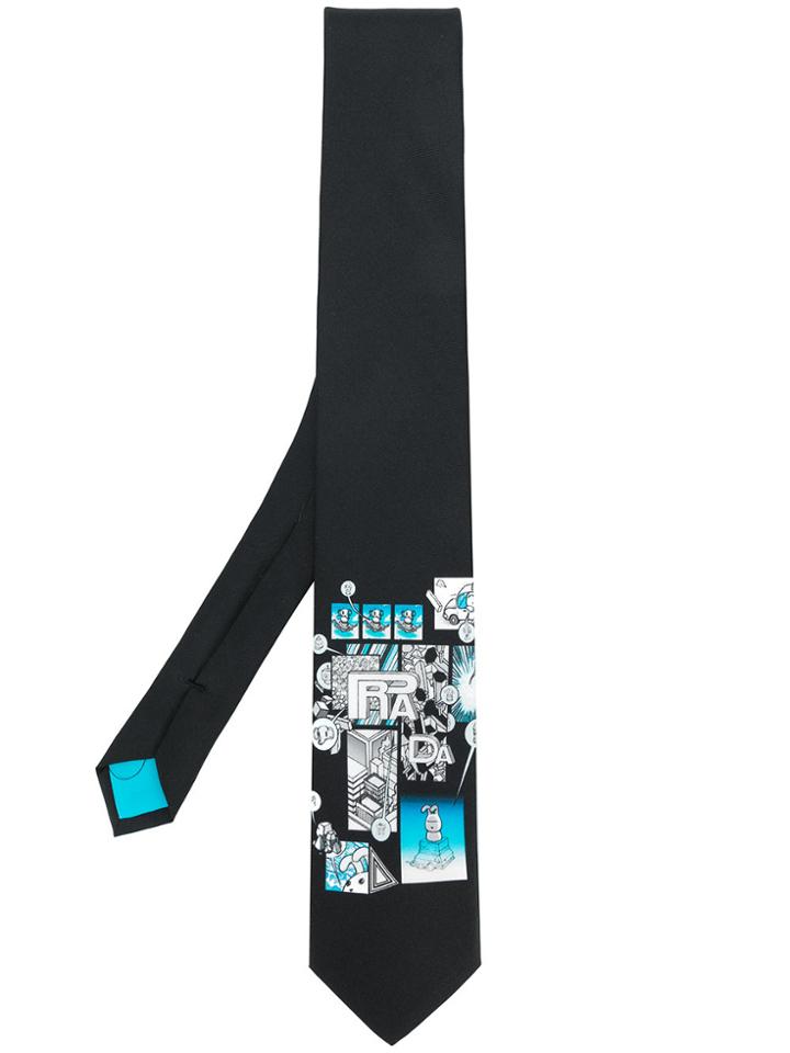 Prada Graphic Printed Tie - Black