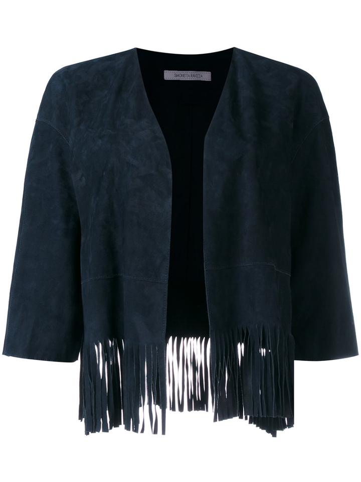 Simonetta Ravizza - Fringed Jacket - Women - Goat Suede - 46, Blue, Goat Suede